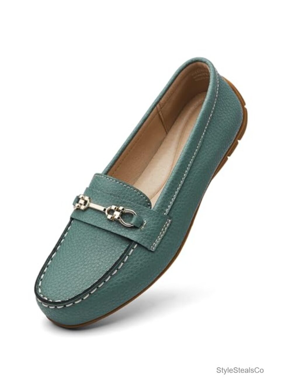 Genuine Leather Loafers Memory Foam Gold Buckle Slip-On Shoes